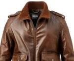 Brown Aviator Men Leather Bomber Jacket