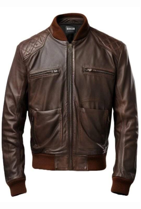 Brown Bomber Leather Jacket for Men