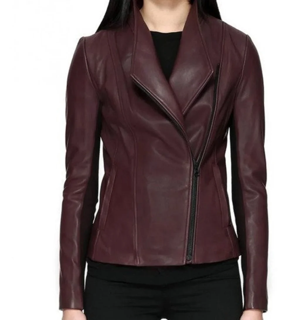 Burgundy Biker Jacket Ladies