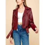 Burgundy Faux Leather Biker Jacket