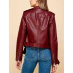 Burgundy Faux Leather Biker Jacket