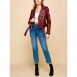 Burgundy Faux Leather Biker Jacket