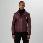 Burgundy Leather Biker Jacket Mens