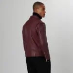 Burgundy Leather Biker Jacket Mens