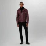 Burgundy Leather Biker Jacket Mens