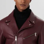 Burgundy Leather Biker Jacket Mens