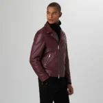 Burgundy Leather Biker Jacket Mens