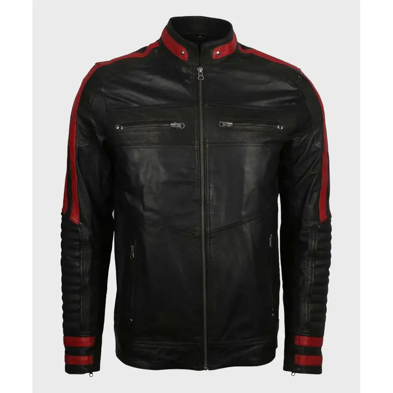 Cafe Racer Red And Black Leather Jacket