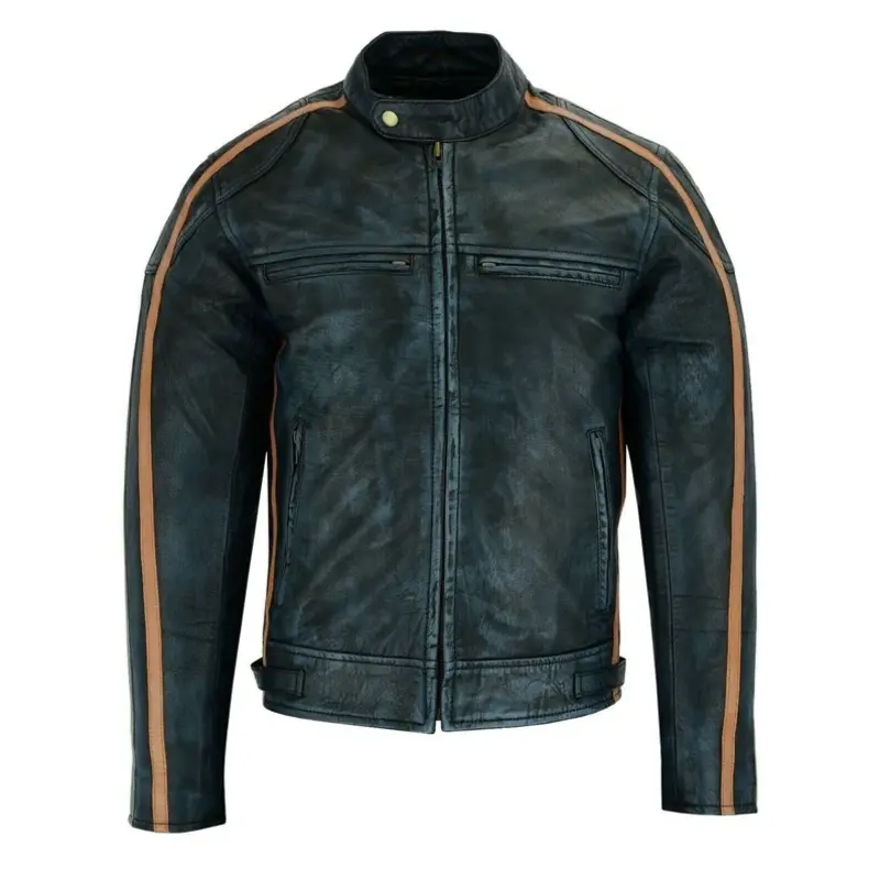 Charcoal Black Cafe Racer Leather Jacket