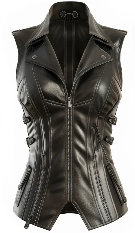 Claire Black Leather Vest Women