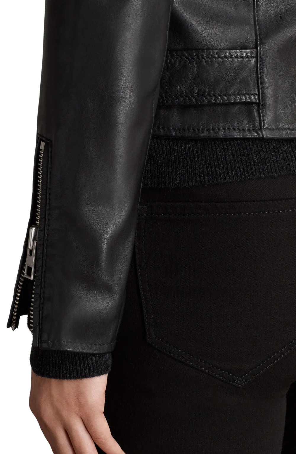 Collarless Leather Biker Jacket