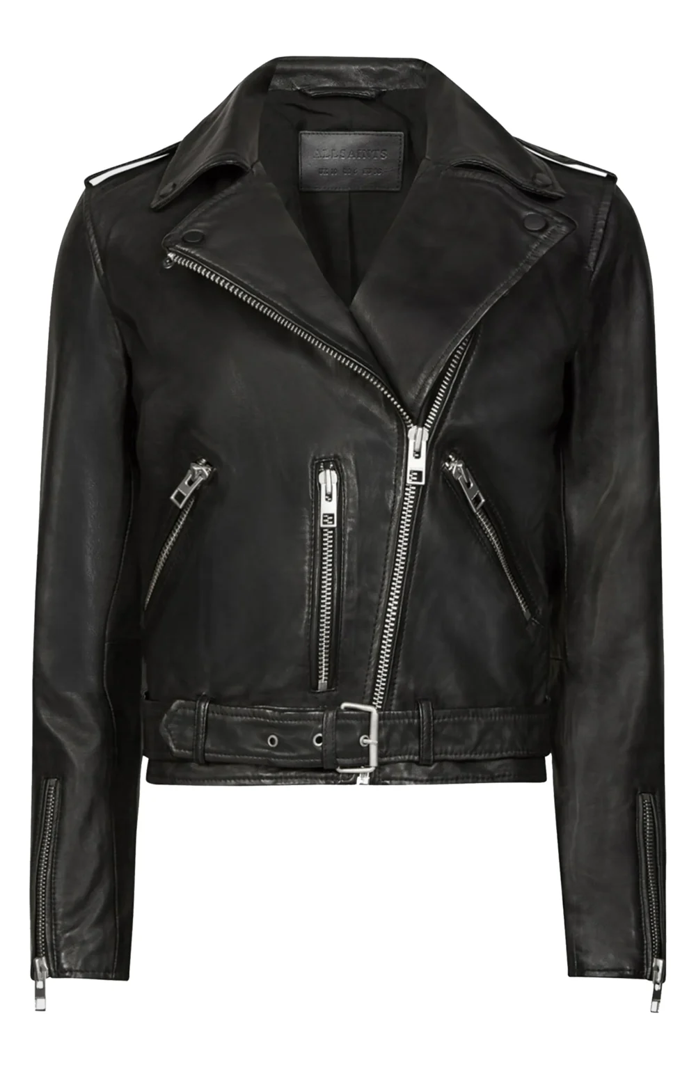 Collarless Leather Biker Jacket