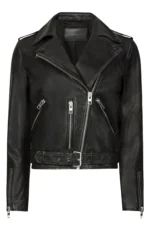 Collarless Leather Biker Jacket