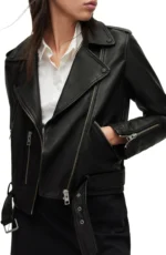 Collarless Leather Biker Jacket