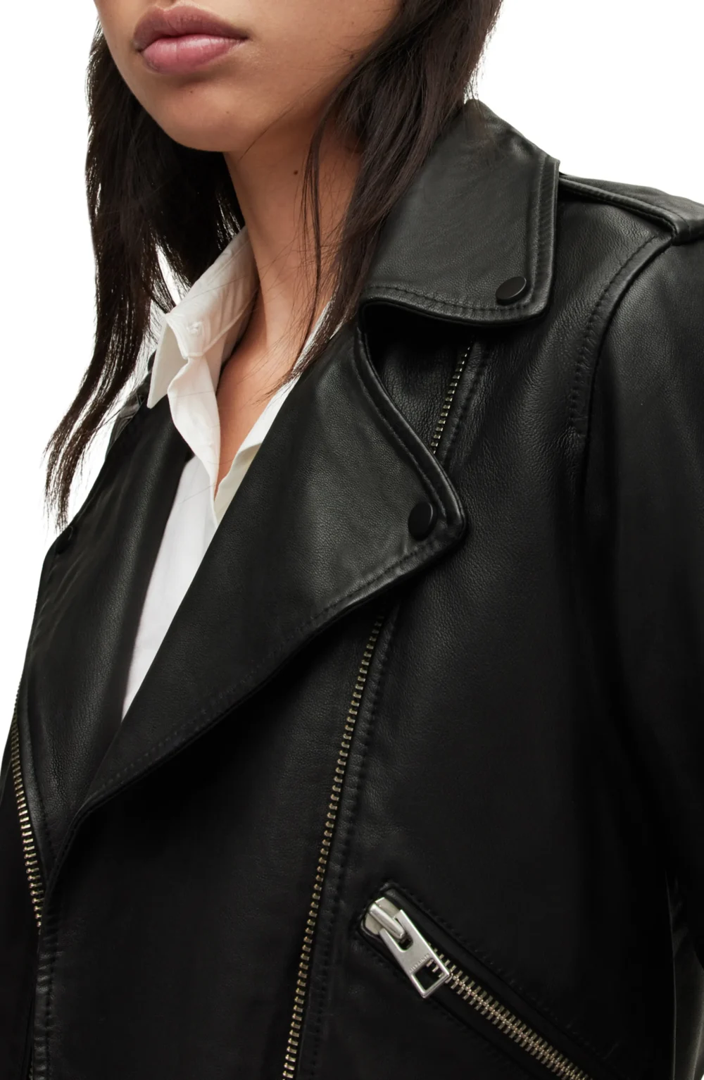 Collarless Leather Biker Jacket