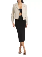 Cream Leather Biker Jacket Ladies