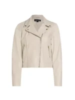 Cream Leather Biker Jacket Ladies