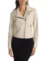 Cream Leather Biker Jacket Ladies