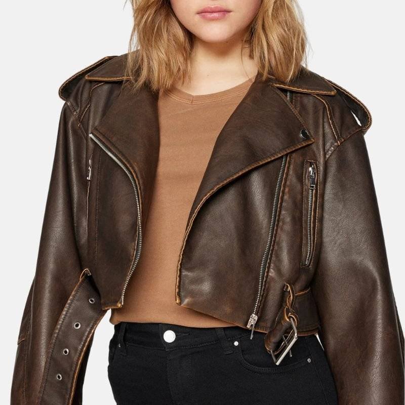 Cropped Leather Biker Jacket Women