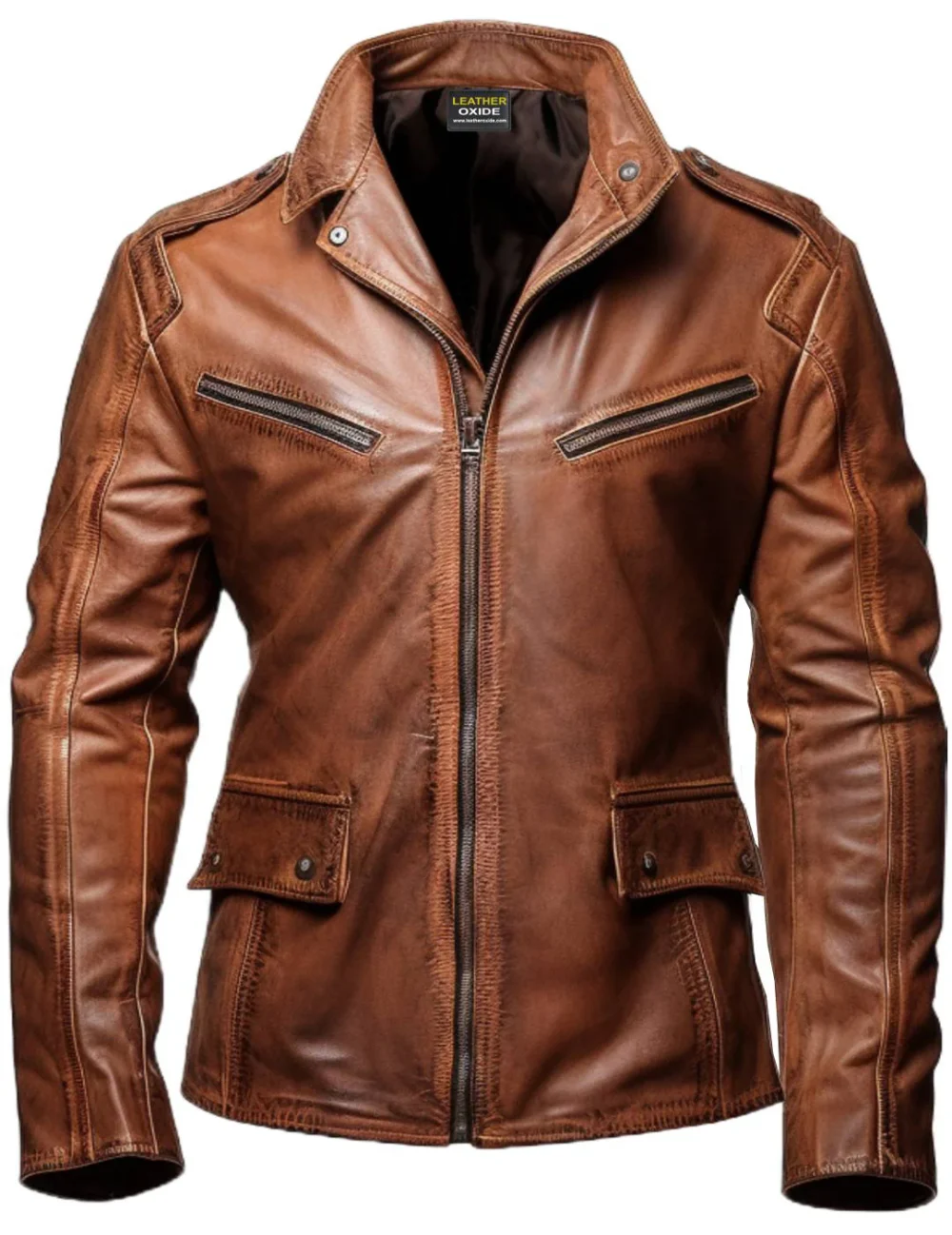 Distressed Brown Biker Jacket