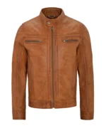 Distressed Brown Leather Biker Jacket