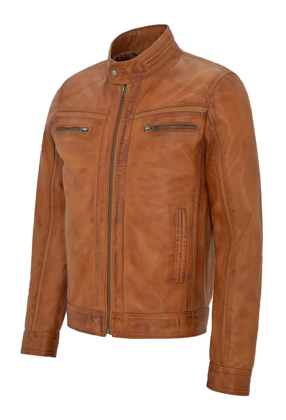 Distressed Brown Leather Biker Jacket