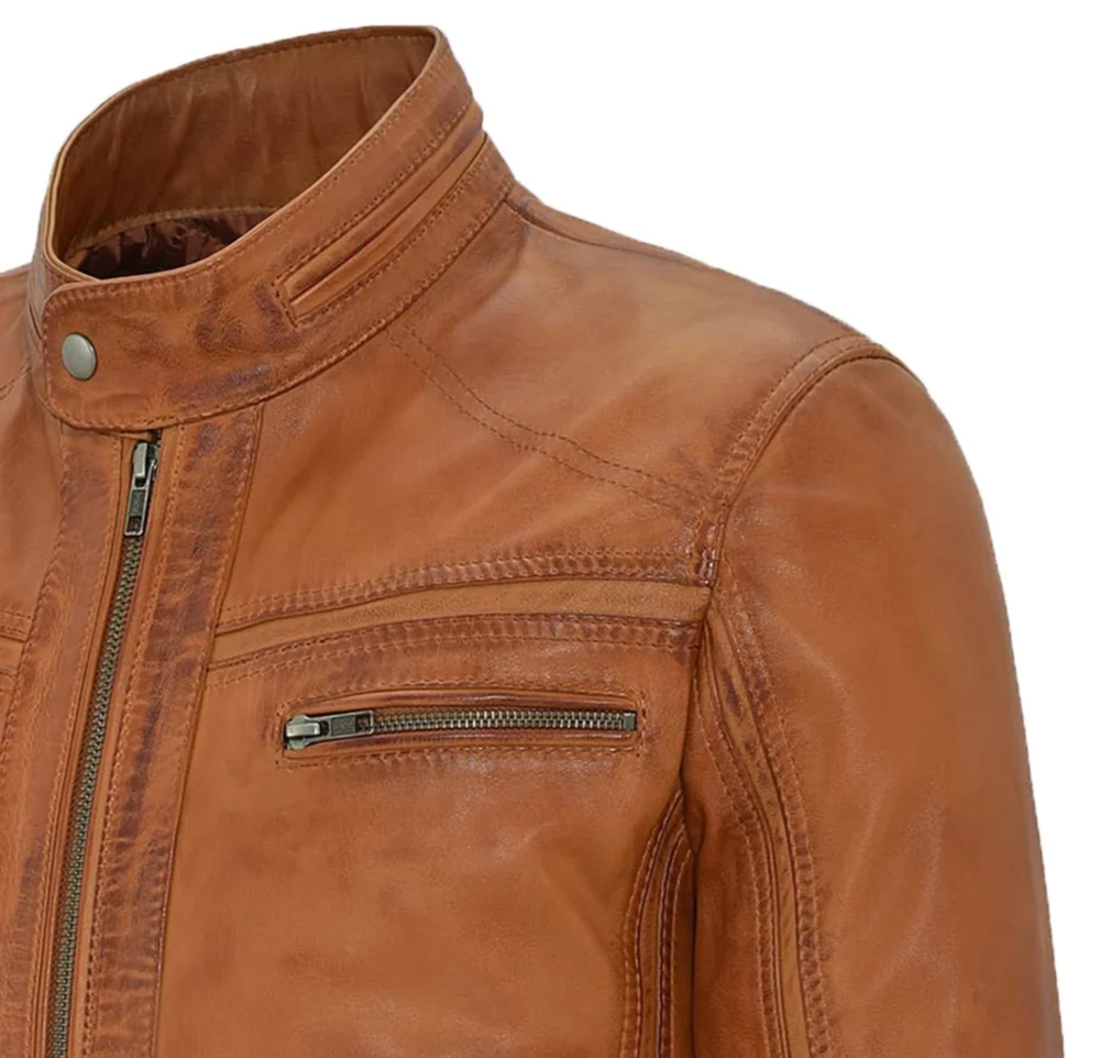 Distressed Brown Leather Biker Jacket