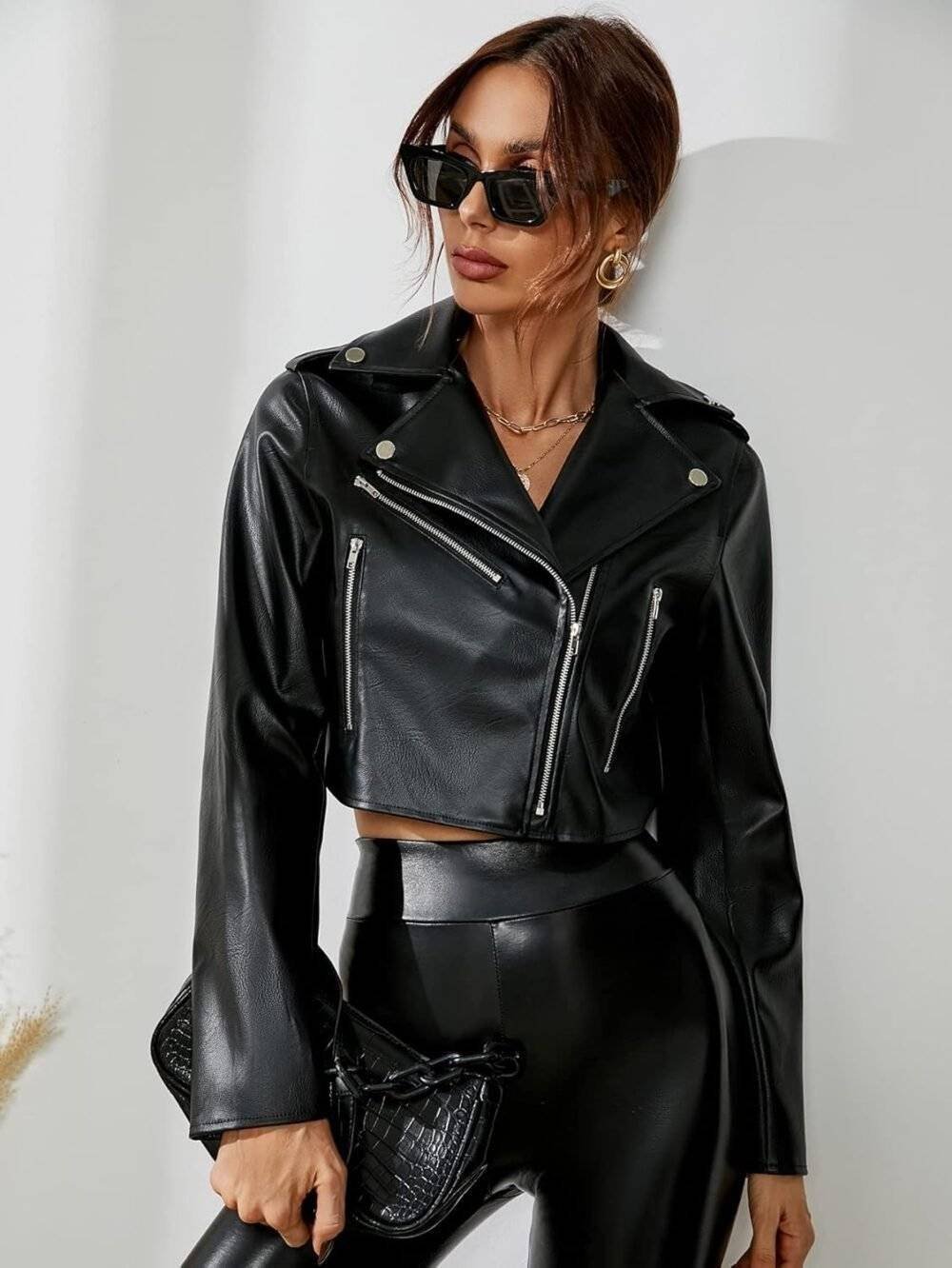 Faux Leather Cropped Biker Jacket