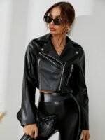 Faux Leather Cropped Biker Jacket