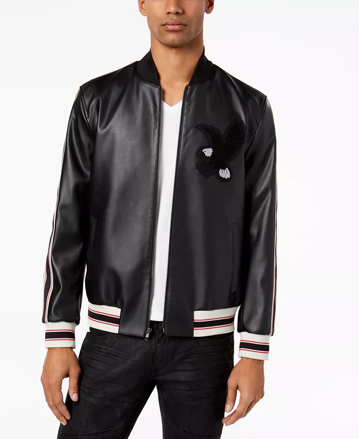 Faux Leather Varsity Jacket