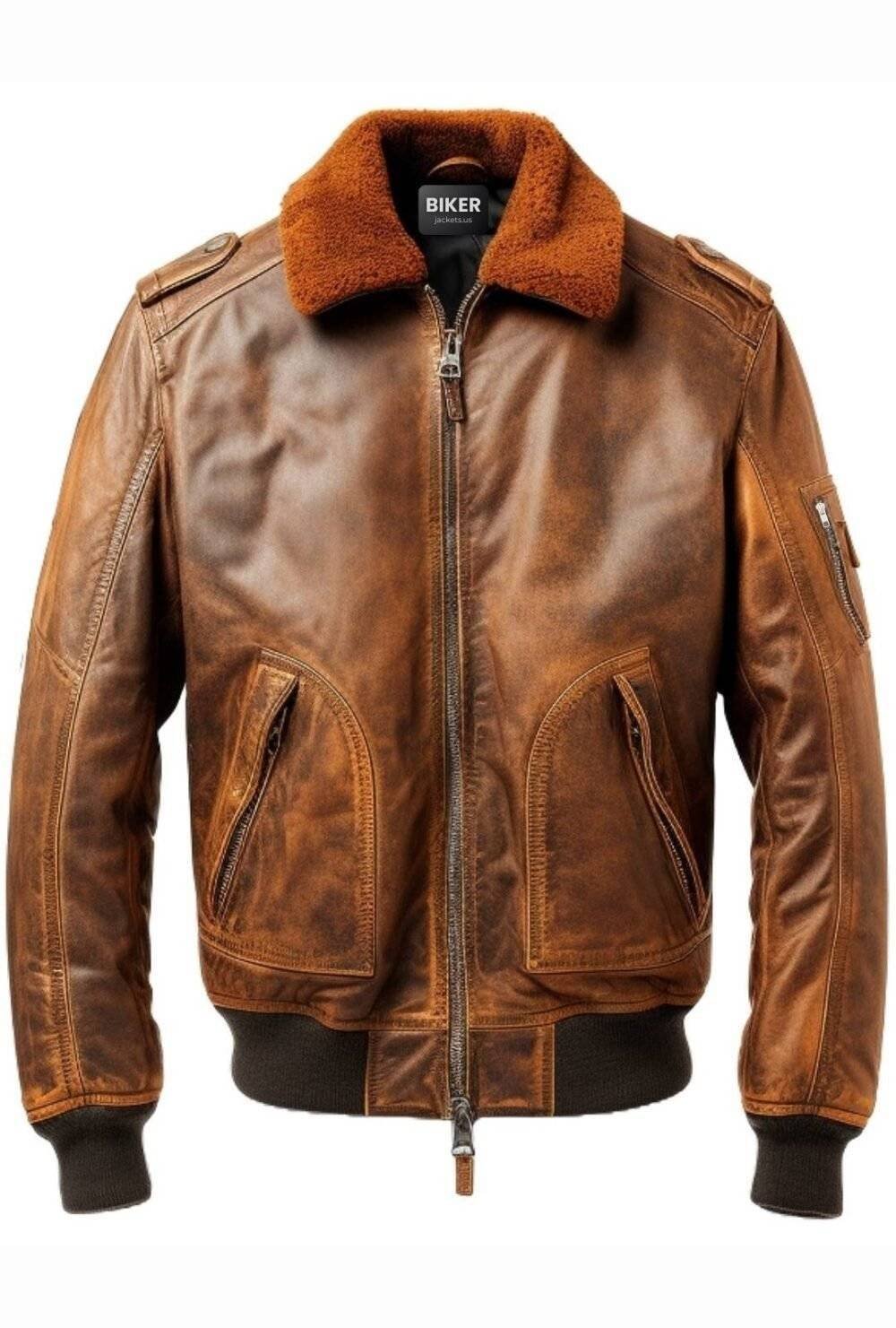 Flight Bomber Leather Jacket Distressed Brown