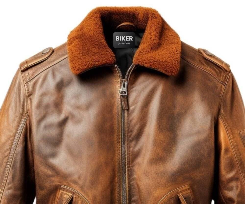 Flight Bomber Leather Jacket Distressed Brown