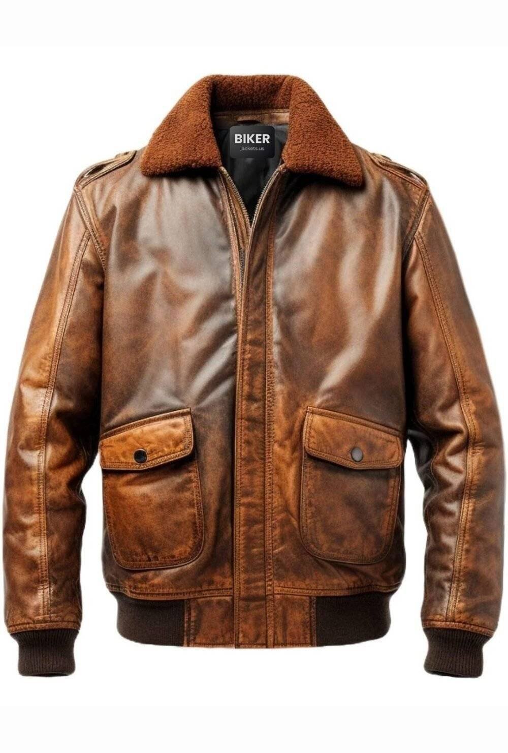 Flight Bomber Leather Jacket Vintage Brown