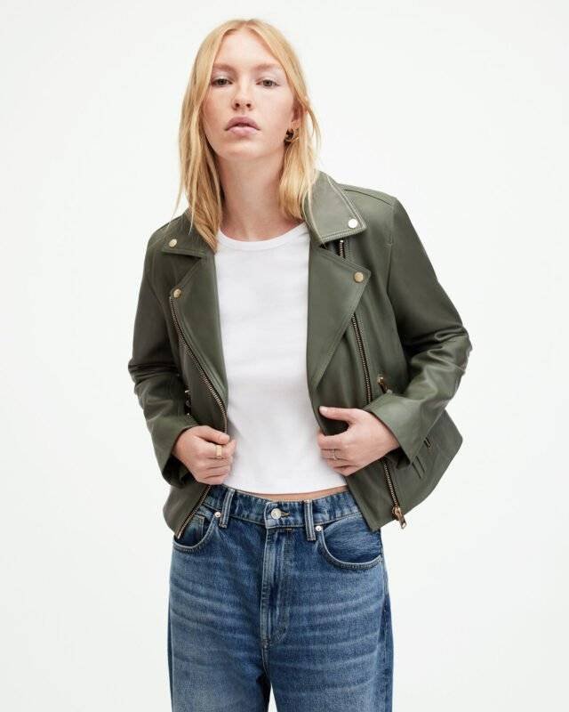 Green Leather Biker Jacket Womens