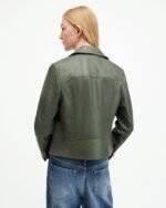 Green Leather Biker Jacket Womens