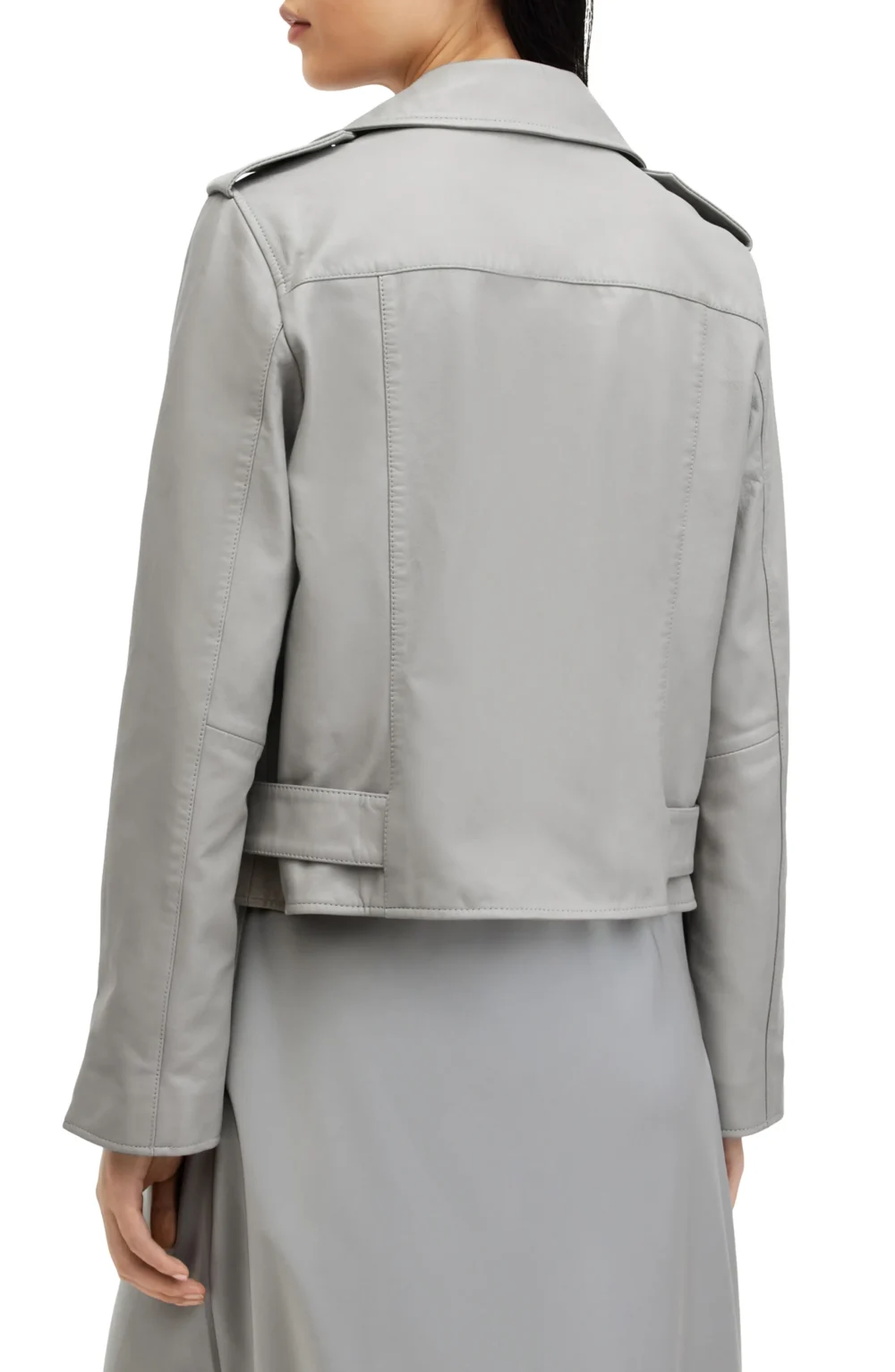 Grey Leather Biker Jacket Ladies