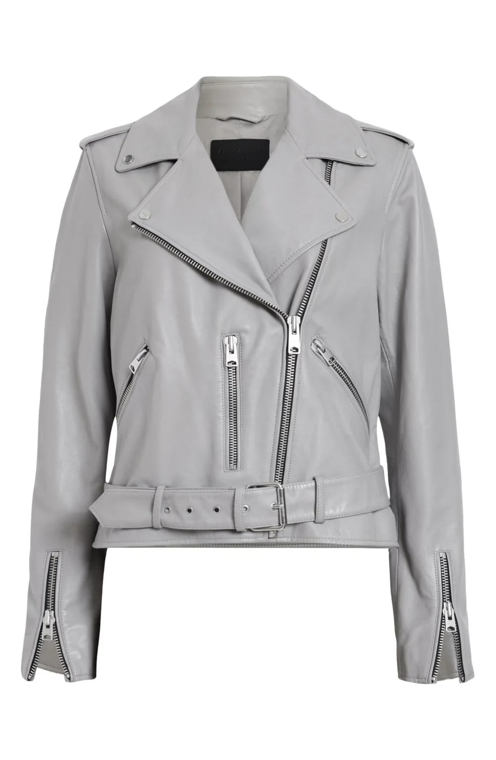 Grey Leather Biker Jacket Ladies