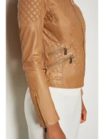 Ladies Tan Leather Biker Jacket