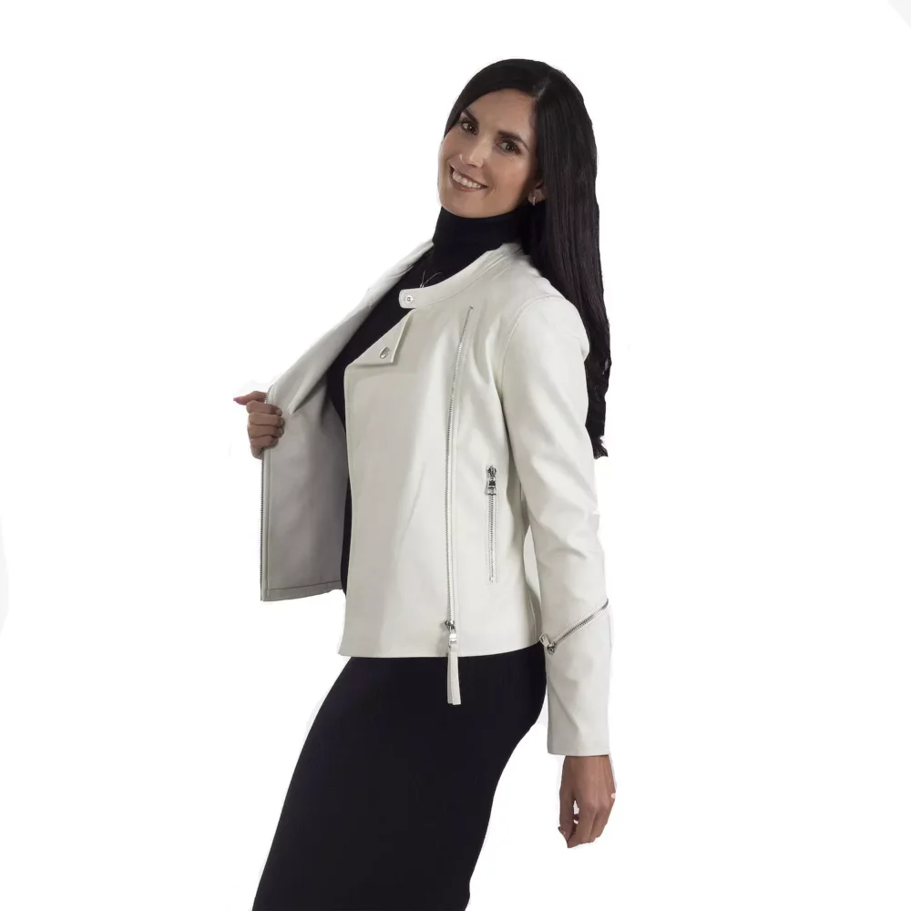 Ladies White Biker Jacket