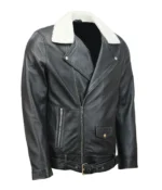 Leather Biker Jacket With Fur Collar Mens