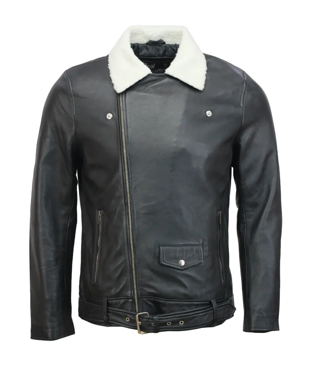 Leather Biker Jacket With Fur Collar Mens