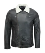 Leather Biker Jacket With Fur Collar Mens