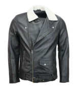 Leather Biker Jacket With Fur Collar Mens