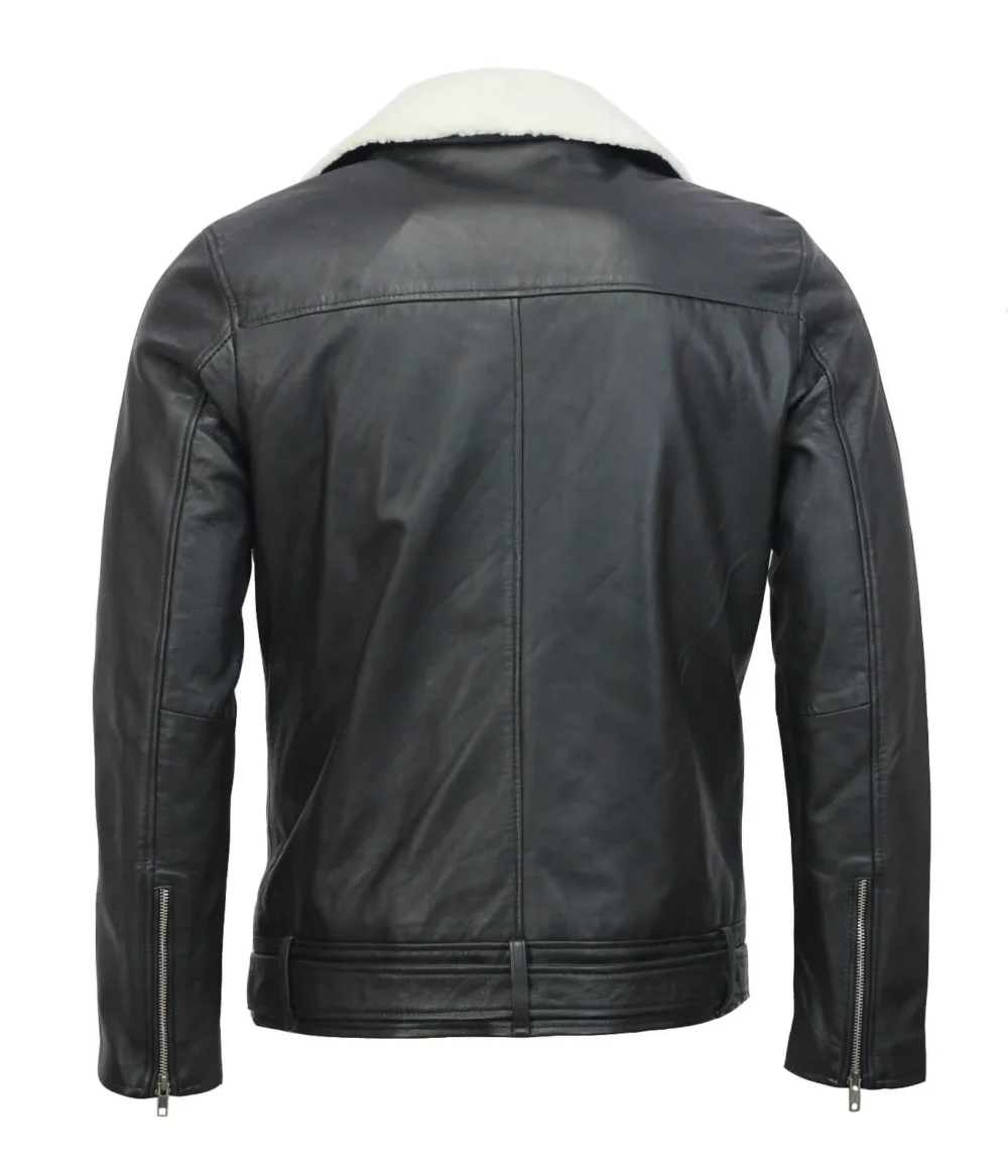 Leather Biker Jacket With Fur Collar Mens