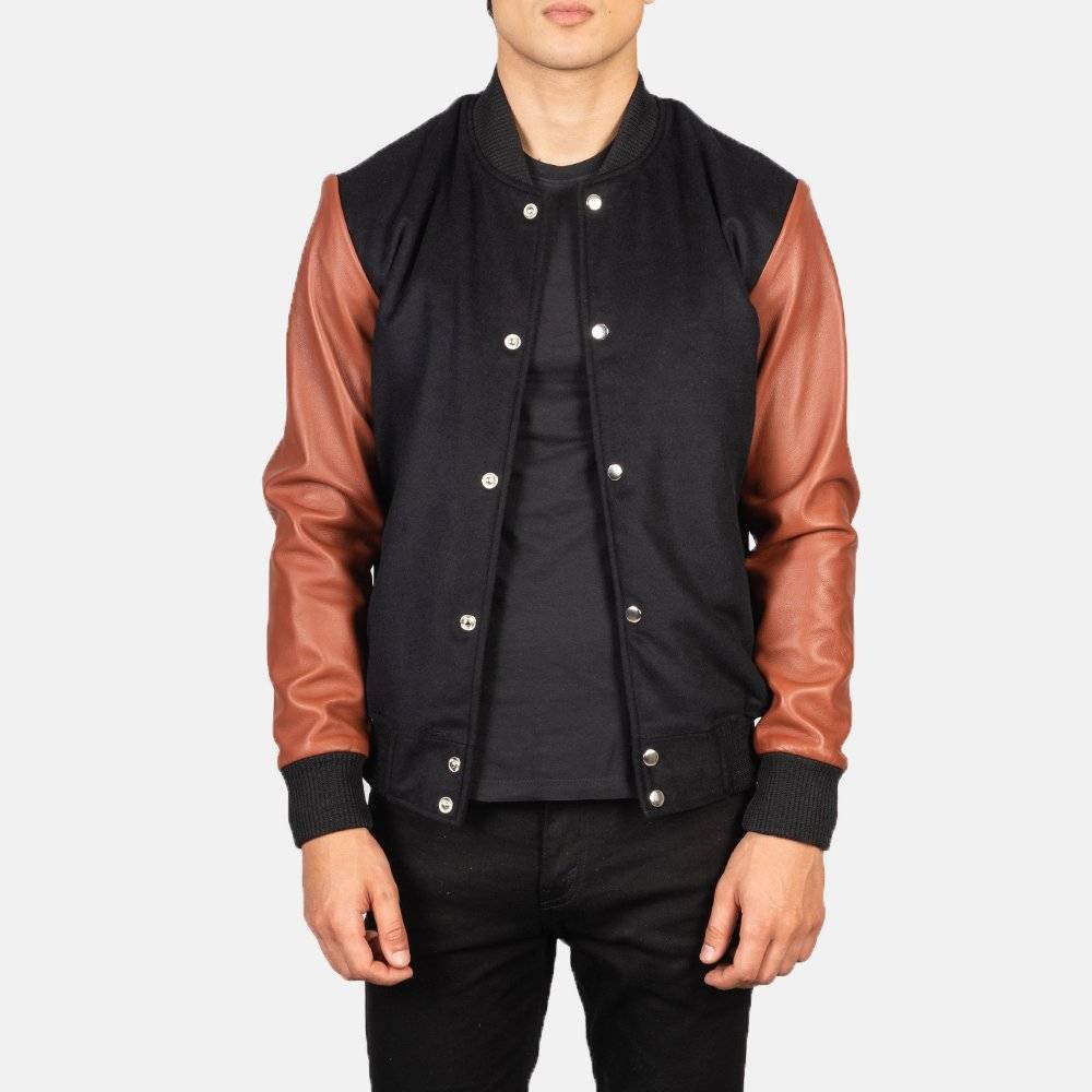 Leather Sleeve Varsity Jacket Mens