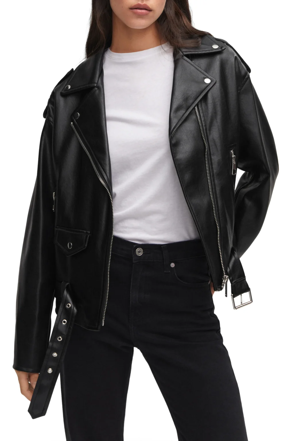 Mango Oversized Leather Biker Jacket