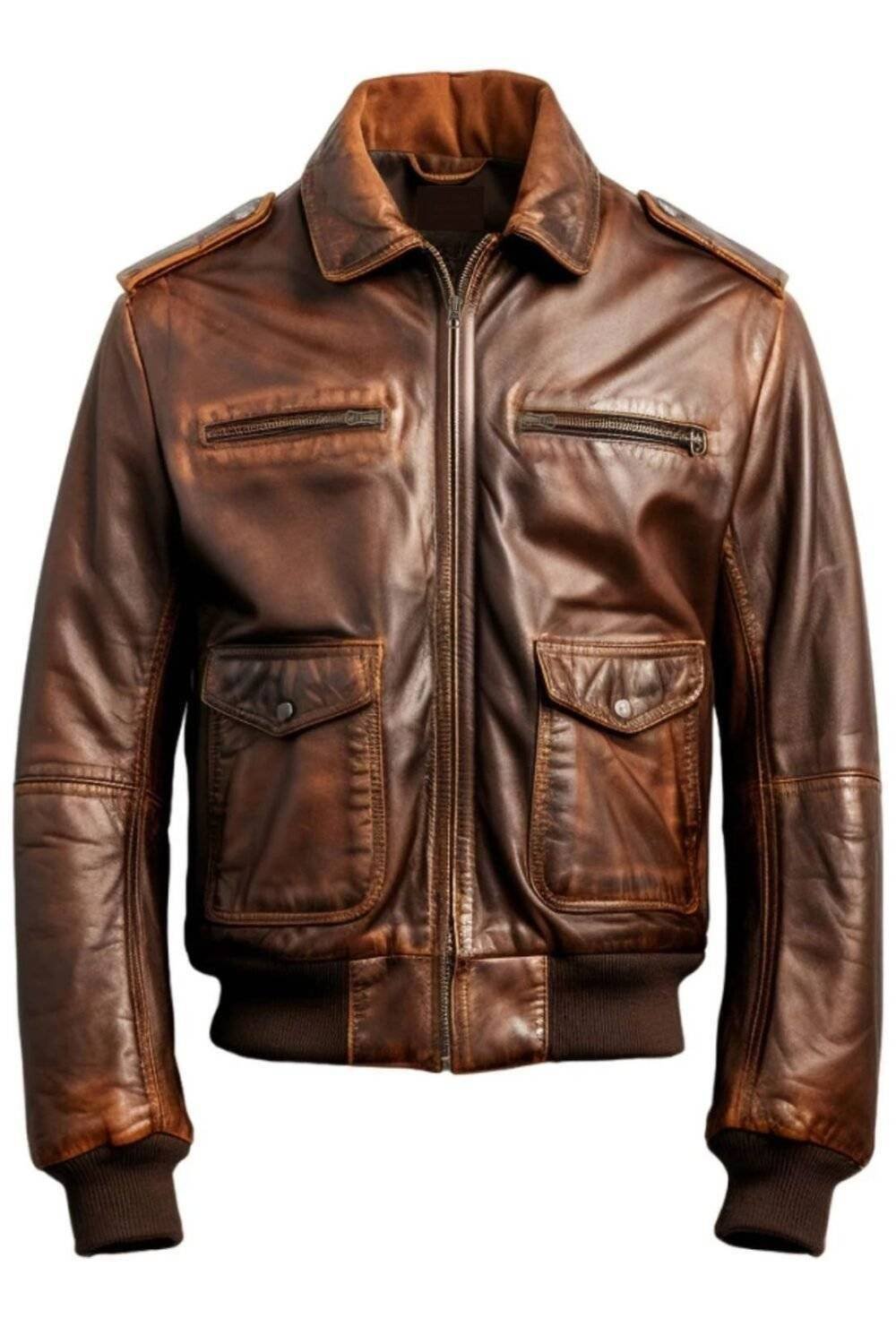 Men 90's Vintage Bomber Leather Jacket