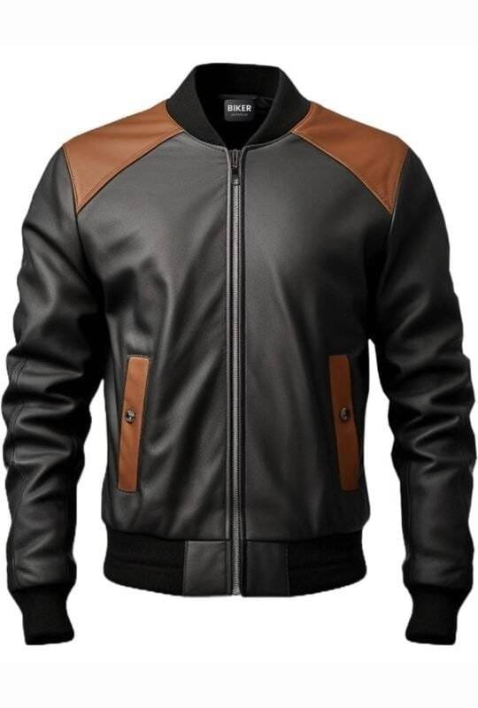 Men Black Bomber Leather Jacket
