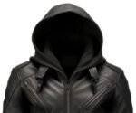 Men Black Hooded Leather Jacket