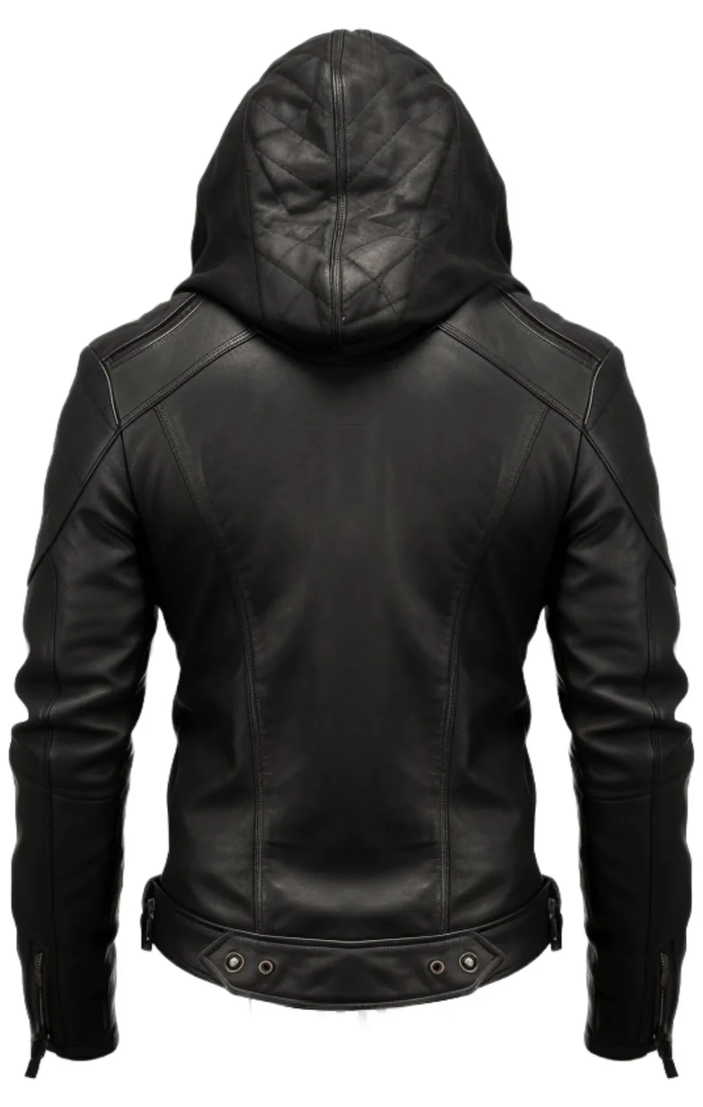 Men Black Hooded Leather Jacket